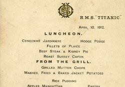 Százezer fontos rekordáron kelt el két Titanic-ebéd étlapja 